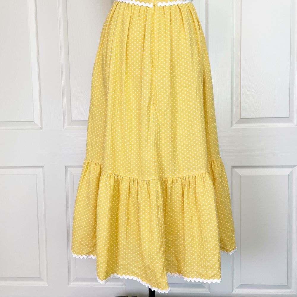 Lulus Mustard Yellow Polka Dot Strapless Midi Dress NWT Bow Ric Rac Trim Sz M - Picture 8 of 12